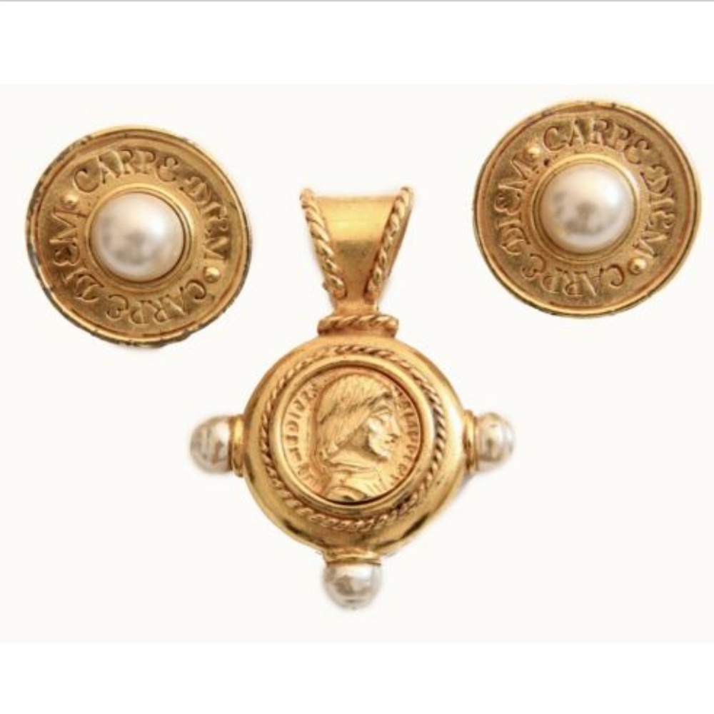 Catherine Prevost Pendant & Earrings Set 3pc VTG